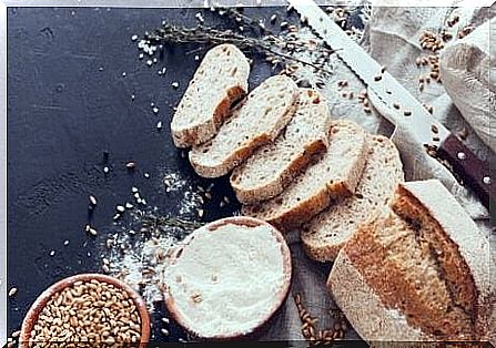 A sliced ​​whole grain bread.