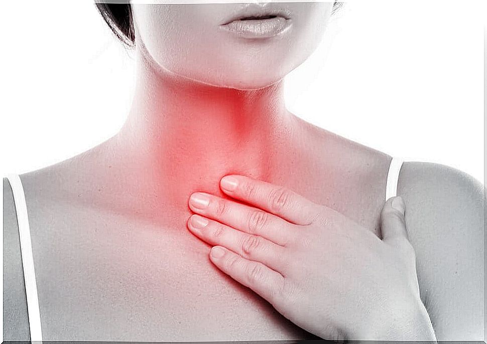 Woman with sore throat